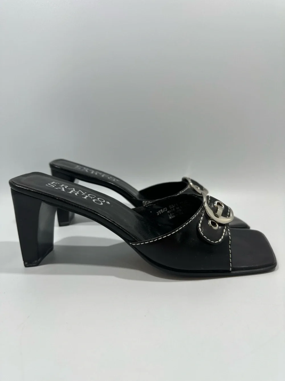 Vintage Y2K Franco Sarto Black Leather Buckle Detail Heels 7 Witchy Whimsigoth - Picture 4 of 11